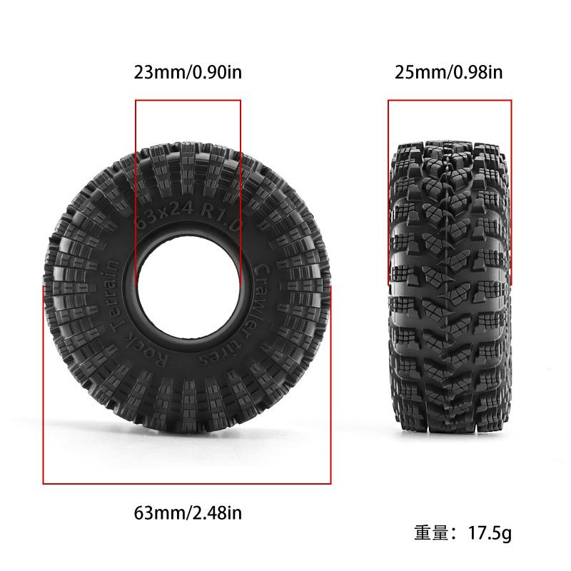 4PCS 1.0" RC Crawler Car Rubber Wheel Tires for 1/18 Traxxas TRX4M 1/24 Axial SCX24 FMS AX24 FCX24 Ascent-18 Upgrade Parts