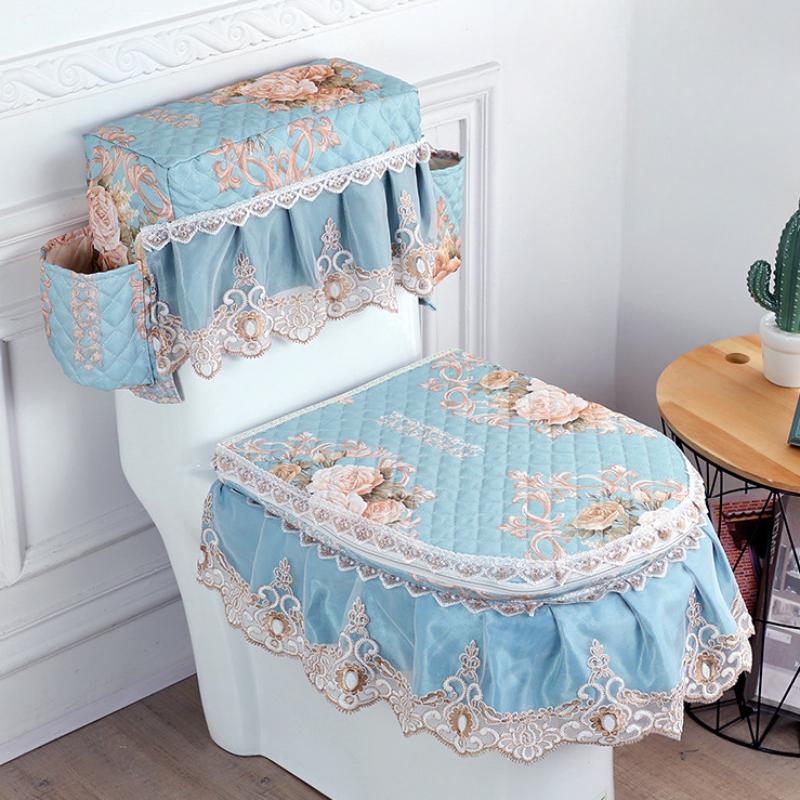 3 sztuk/zestaw nakładka na deskę sedesową pokrywa zbiornika wody toaletowej Closestool osłony przeciwpyłowe poduszka na deskę sedesową odpinana tkanina na toaletę