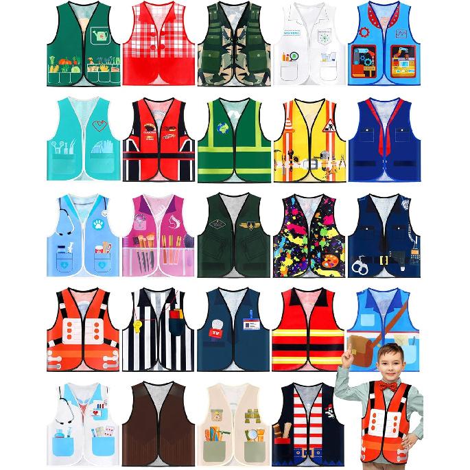 Geyoga 24 Pcs Kids Community Helper Dress Up Vest Career Cosplay Cloth Toddlers Occupation Pretend Play Costume
