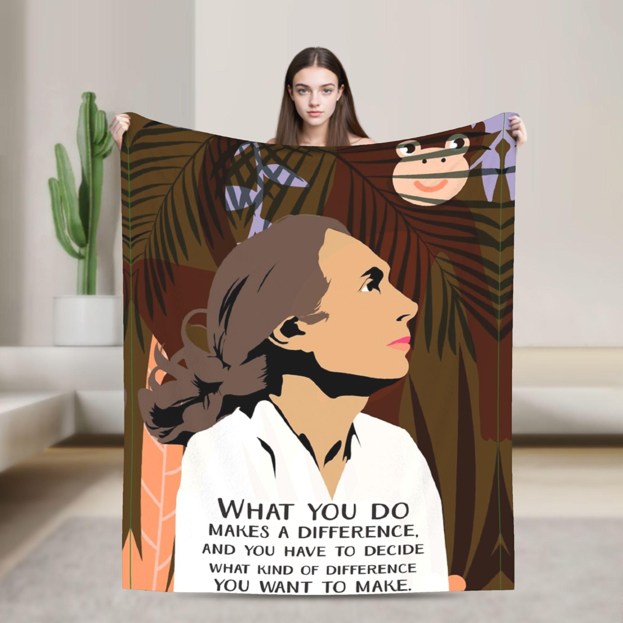 

Jane Goodall Inspired Chimpanzee Blankets Coral Fleece Plush Textile Decor Soft Throw Blankets for Home Office Bedding Throws 75x90cm