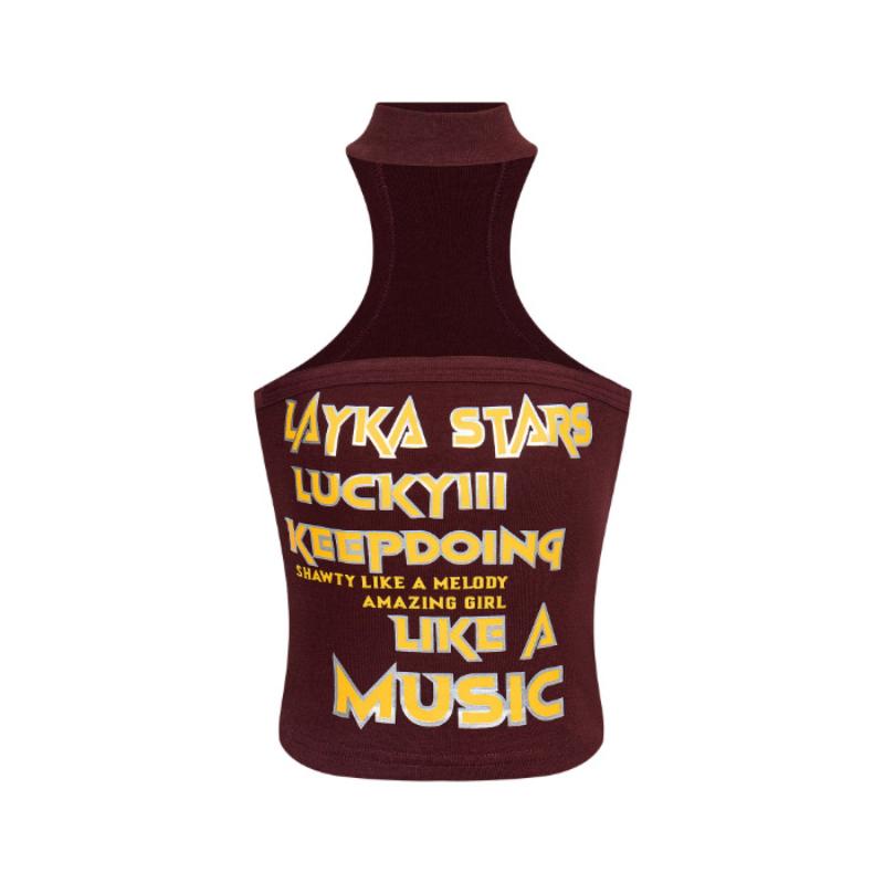 

Женская модная майка-топ с чувством дизайна, топ с подвеской на шее, трендовый уличный топ-жилет, летняя облегающая майка L коричневый