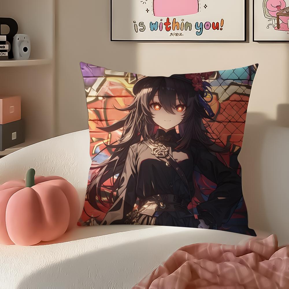 Game Genshin Hu Tao Cushion Cover Pillowcase Short Plush Invisible zipper Room Sofa Cushion Cover