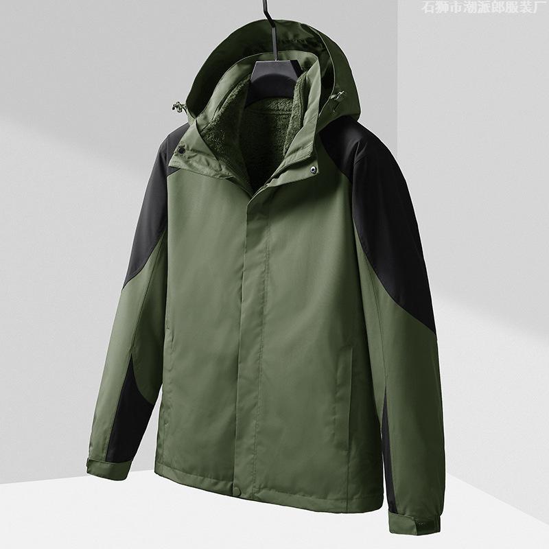 Winter Jacket Men's and Women's Color Matching Army Green Heat-sealed Waterproof Velvet Thick Jacket