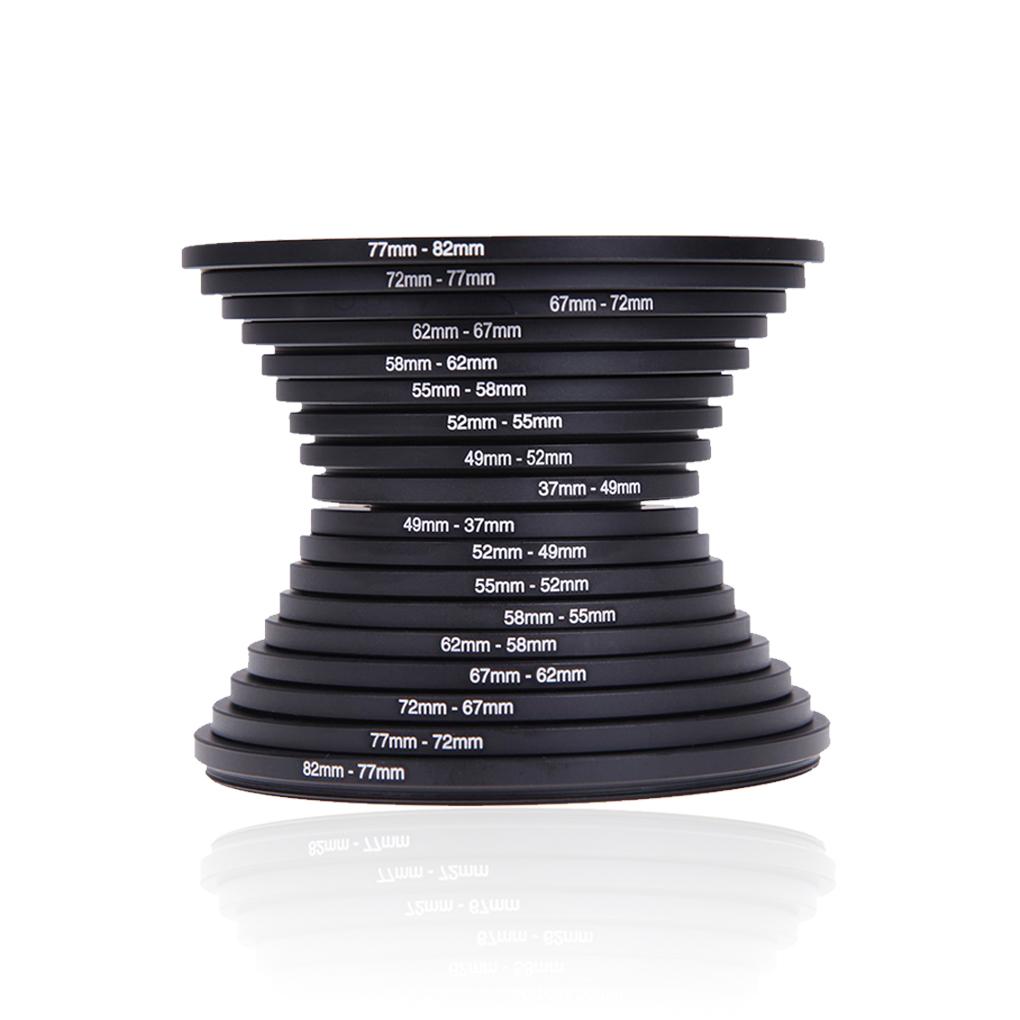 

18 шт. Адаптер-кільце для підвищення та зниження кроку фільтра об єктива камери Металеве кільце-адаптер для фільтра Для всіх камер DSLR 37-82 82-37 мм Набір для кріплення