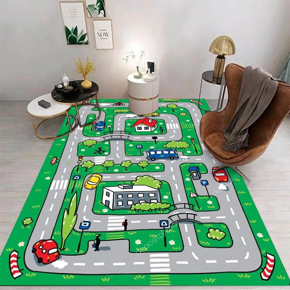 City Traffic Playroom Area Rug Play House Game Mat Early Kindergarten Education Carpet or Home Sofa Kids Non-slip Floor Mat