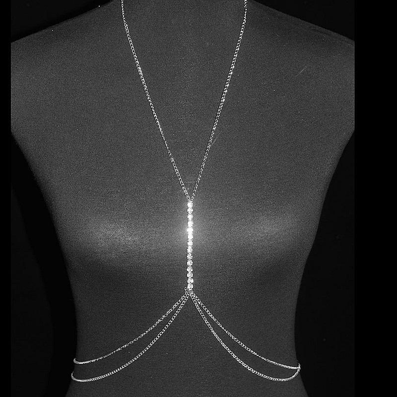 

Gold Color Multilayer Thin Square Crystal Chest Chain for Women New Simple Metal Shiny Waist Chains Bikini Body Jewelry Gifts