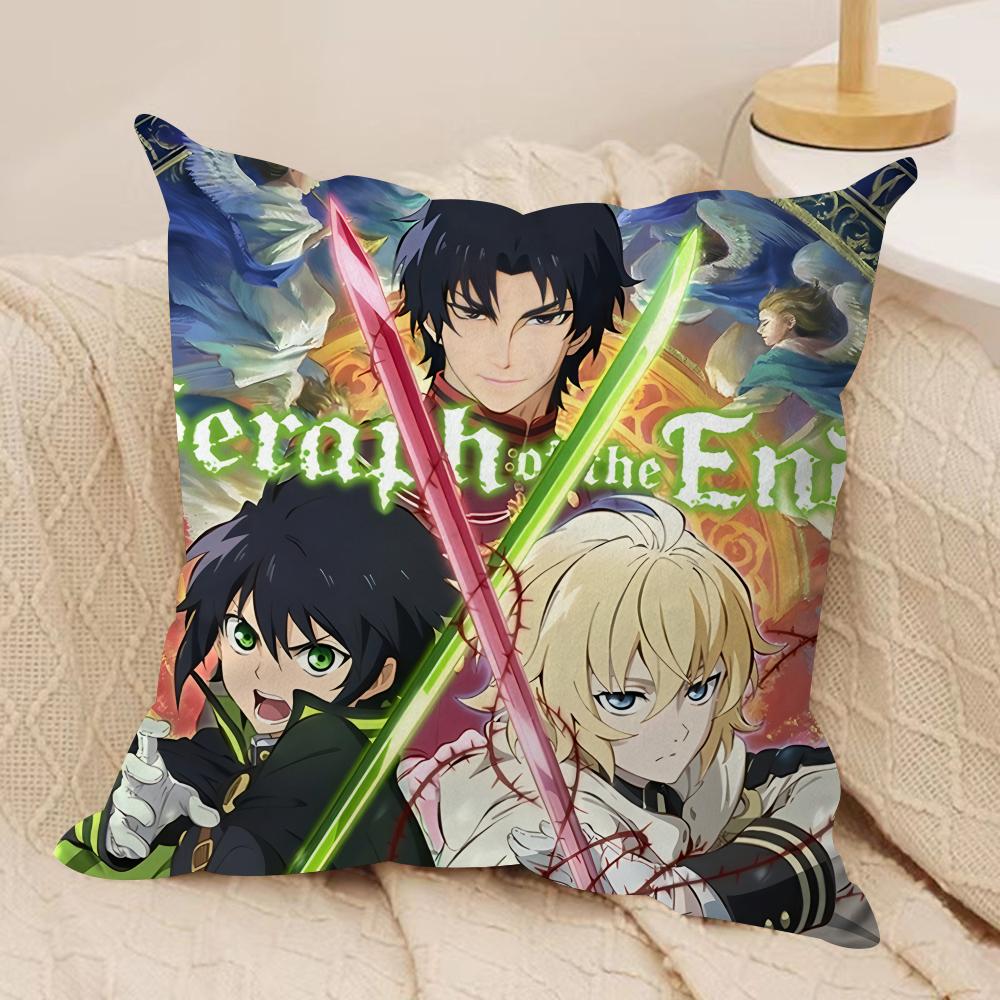 SSeraph Of The End Cushion Cover Silky Short Plush Invisible Zipper Dustproof Sofa Pillow Case For Home Decor