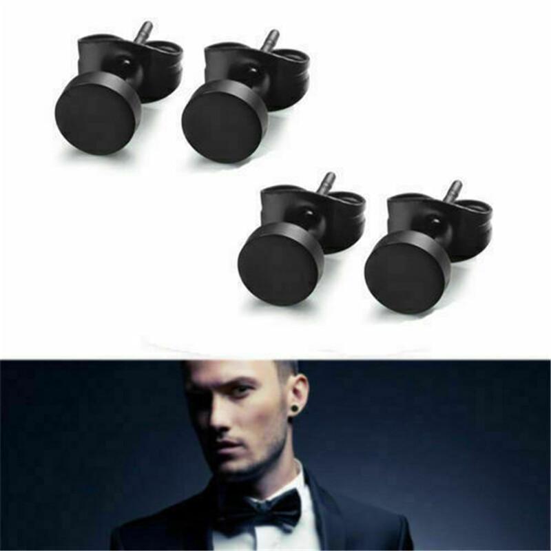2PC Stainless Steel Men Unisex Fake Black Ear Stretcher Plugs Cheater Earrings