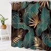 Emerald Green Boho Shower Curtain Black Gold Modern Abstract Palm Leaves Tropical Monstera Bathroom Curtain Set Brown Botanical
