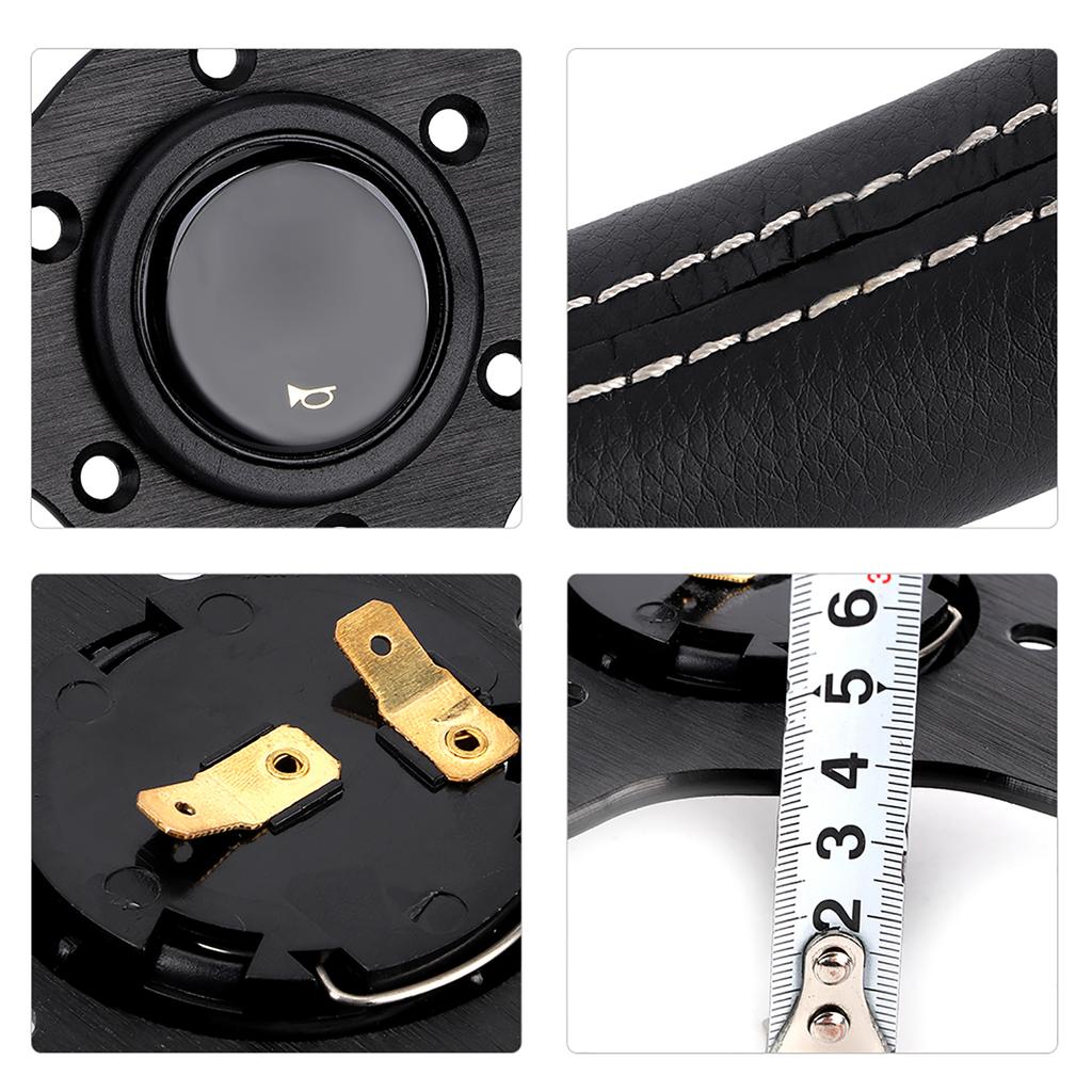 350mm 14in for MOMO Prototipo Style 6‑Bolt Black Leather Racing Steering Wheel Gray Stitching with Horn Button