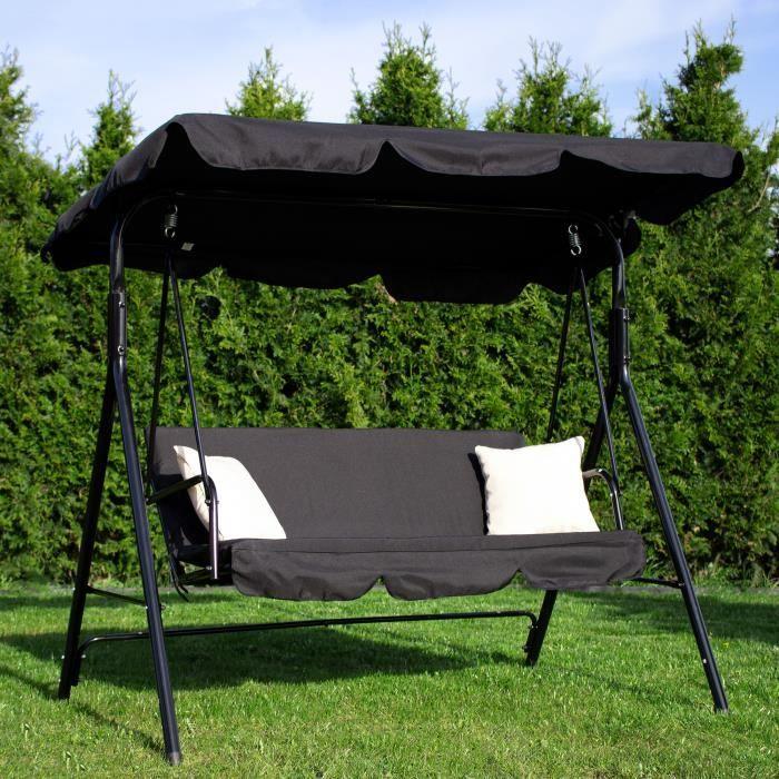 Balançoire de jardin SPRINGOS® pour trois personnes - Noir