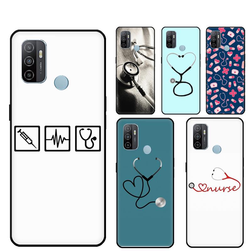 Doctor Nurse Heart Stethoscope Case For Oppo A98 A78 A79 A18 A38 A58 A40 A60 A80 A16 A76 A96 A15 A74 A94 A54 A17 A77 Cover