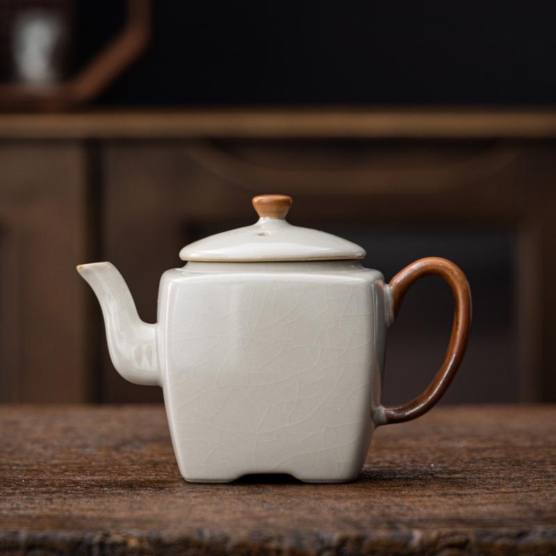 Small Beige Crackle Glaze Ru Ware Xishi Teapot – Ceramic Kung Fu Tea Infuser Set