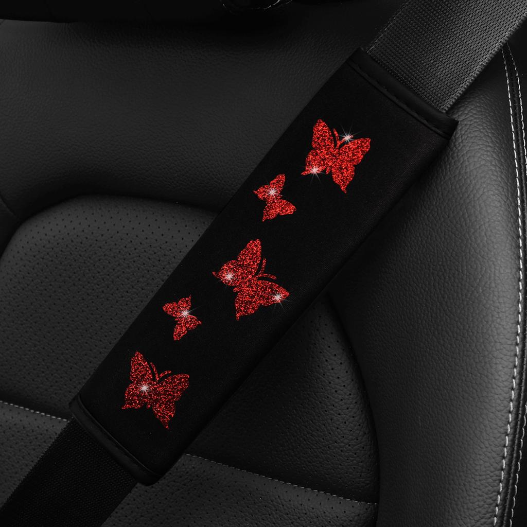1 Glitter Pink Butterfly Blingling Fabric Automotive Supplies Seat Belt Shoulder Cover Comfortable Anti-tightening Safety Belt