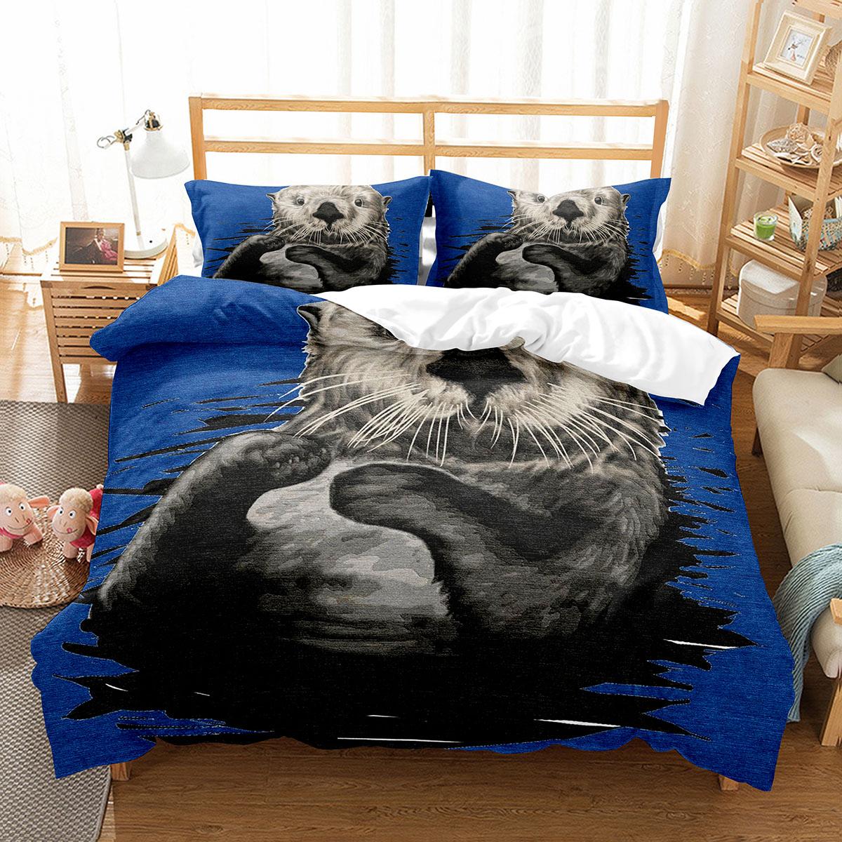 

Постельное белье для детей, мальчиков, девочек, подростков - Набор с пододеяльником Морские выдры, Набор с покрывалом Морские животные, Милый Кавайный чехол на одеяло, Размеры King, Queen, Double EU single(135x200cm)