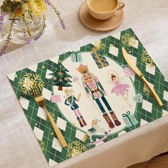 Sturdy Hemmed Table Linens Christmas Mat, Heat-Resistant Faux Linen Placemat, Non-Slip Heat Resistant Pads Washable for Holiday Dining Party Decor Non