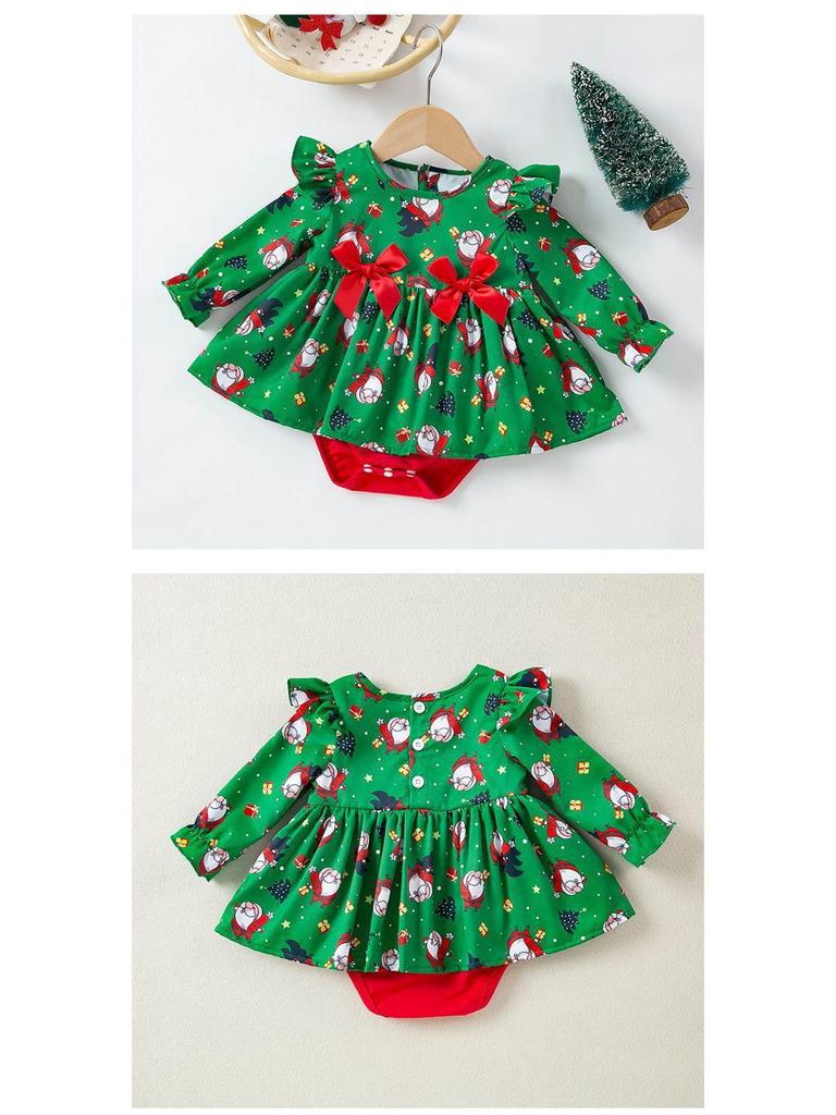 Tuta-vestito da neonata per Natale con testa di Babbo Natale - Pezzo unico a maniche lunghe per bambina Autunno/Inverno