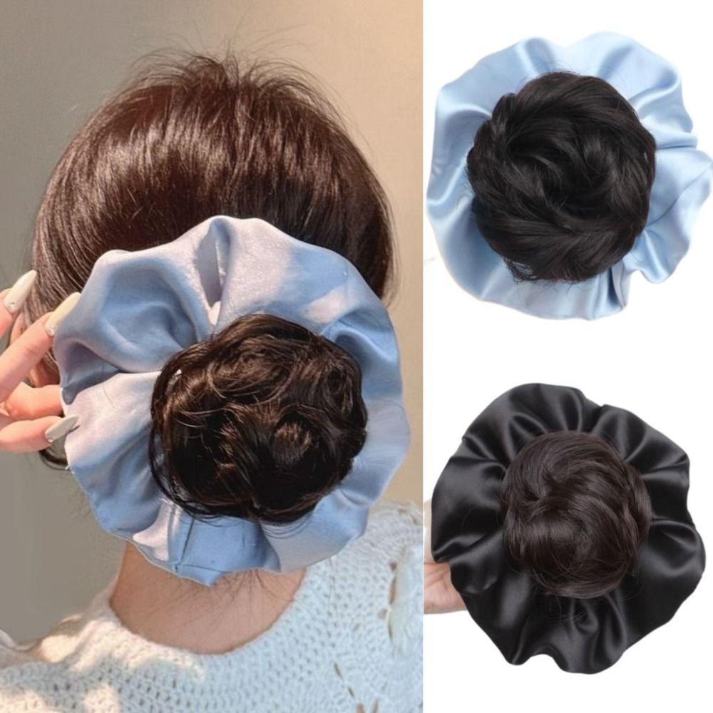 Satin Scrunchie False Hair Pieces Claw Clip Ponytail Chignon Fashion Flower Bun Head Wig  Daily Use