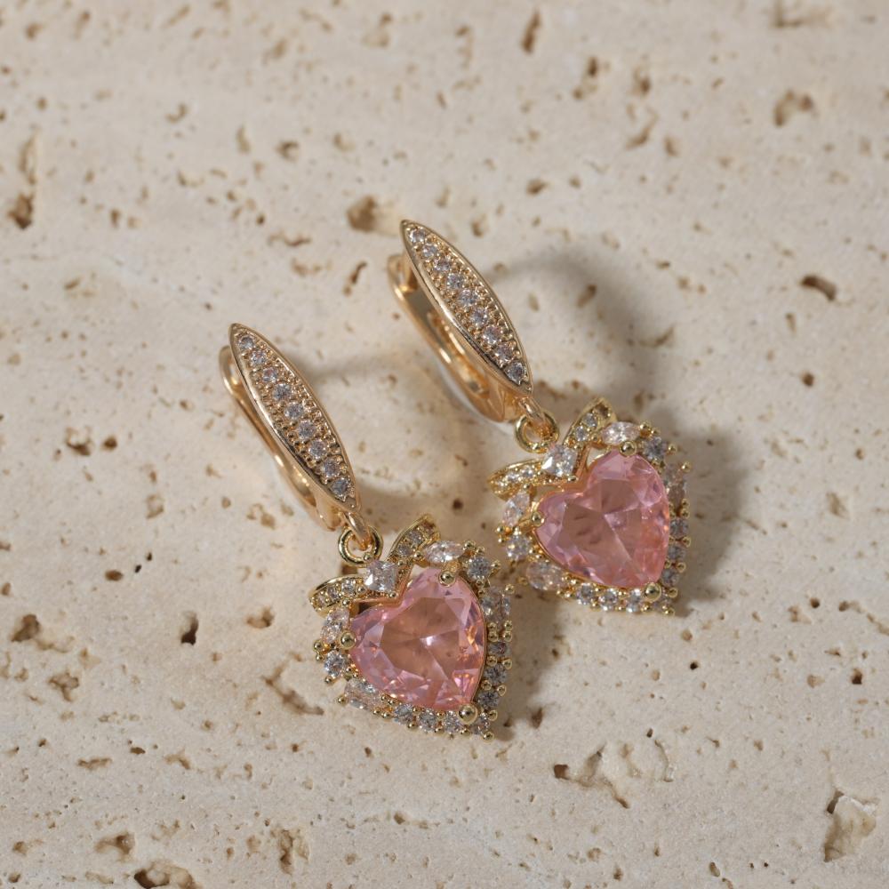 1 Pair Fashion Heart Shape Dangle Earrings for Women Zirconia Earring Jewelry Wedding Party Accessories