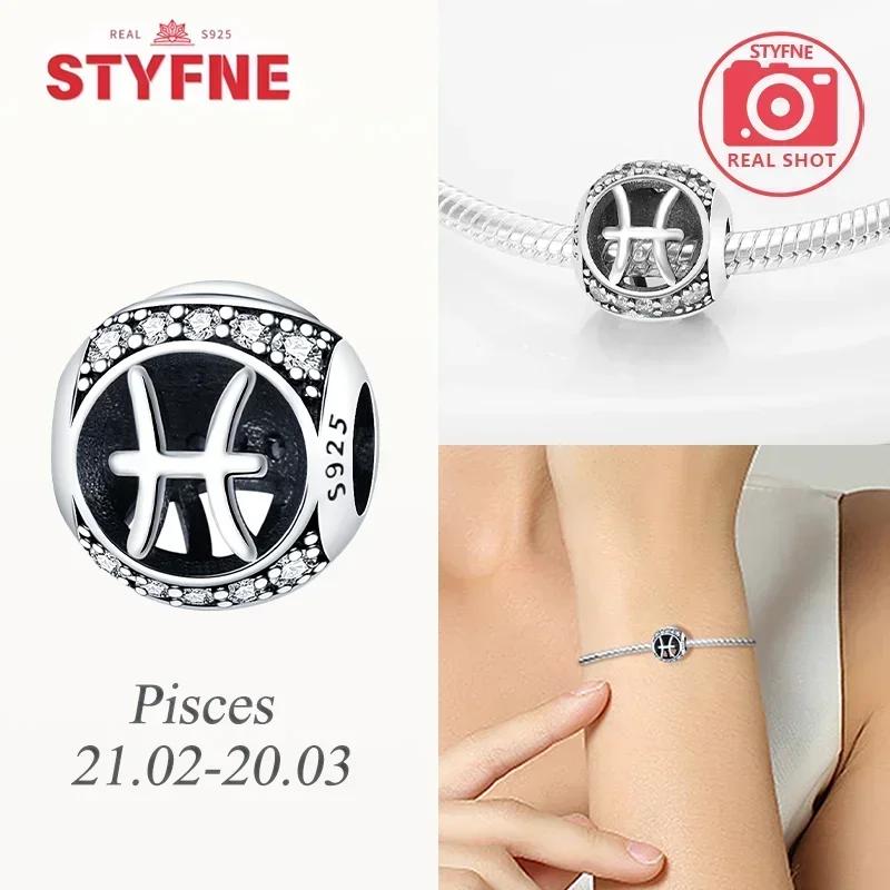 Genuine Copper White Twelve Zodiac Signs Simple Pisces Scorpio Bead Fits Bracelets Women DoItYourself Birthday Beautiful Gifts Accessory