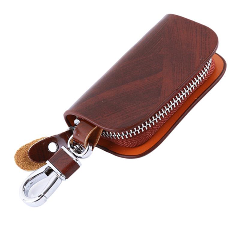 Black/Brown Smart Car Key Case Remote Leather Housing Anti Scratch Cover Bag Pouch Key Protector Auto Accessories 9.5*5.5*2.5cm