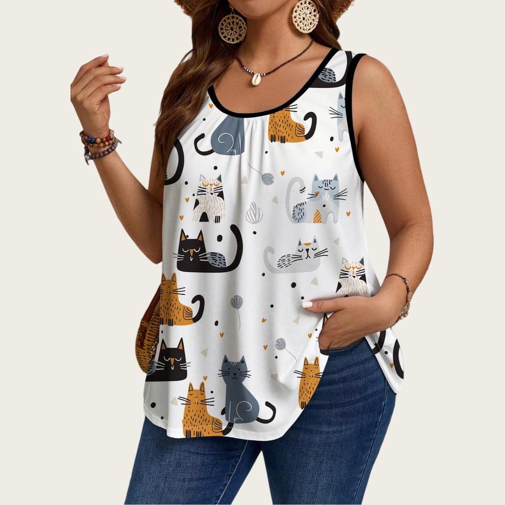 2025 Trendiges Ärmelloses Top mit Denim-Print für Damen in Übergröße - Europäische & Amerikanische Sommer Mode