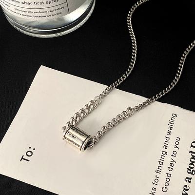 Thai Old Retro Heavy Industry English Letter Cylindrical Necklace Cuban Chain Men and Women Fashion