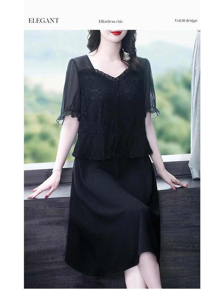 2025 Summer Fashion Plus Size Chiffon Two-Piece Slimming Dress for Women