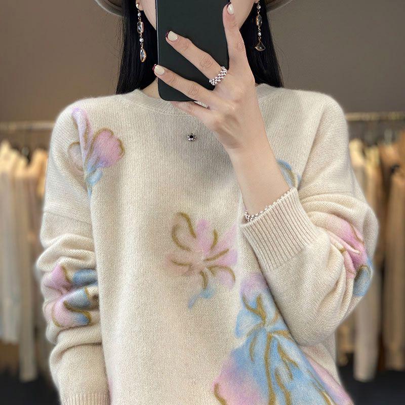 Женский свитер Осень Зима Утепленный Пуловер Теплый Вязаный Эластичный С Длинным Рукавом Оверсайз Джемпер Топы L бежевый