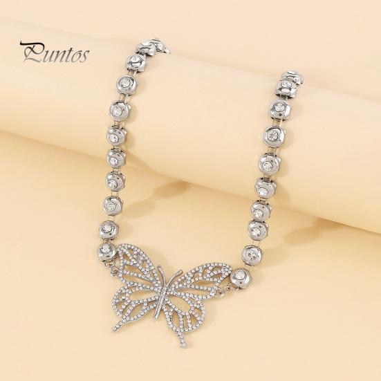 

Женское колье-чокер с инкрустацией блестящими стразами, простое преувеличенное полые подвески в виде бабочек, короткое ожерелье, ювелирное изделие, подарок