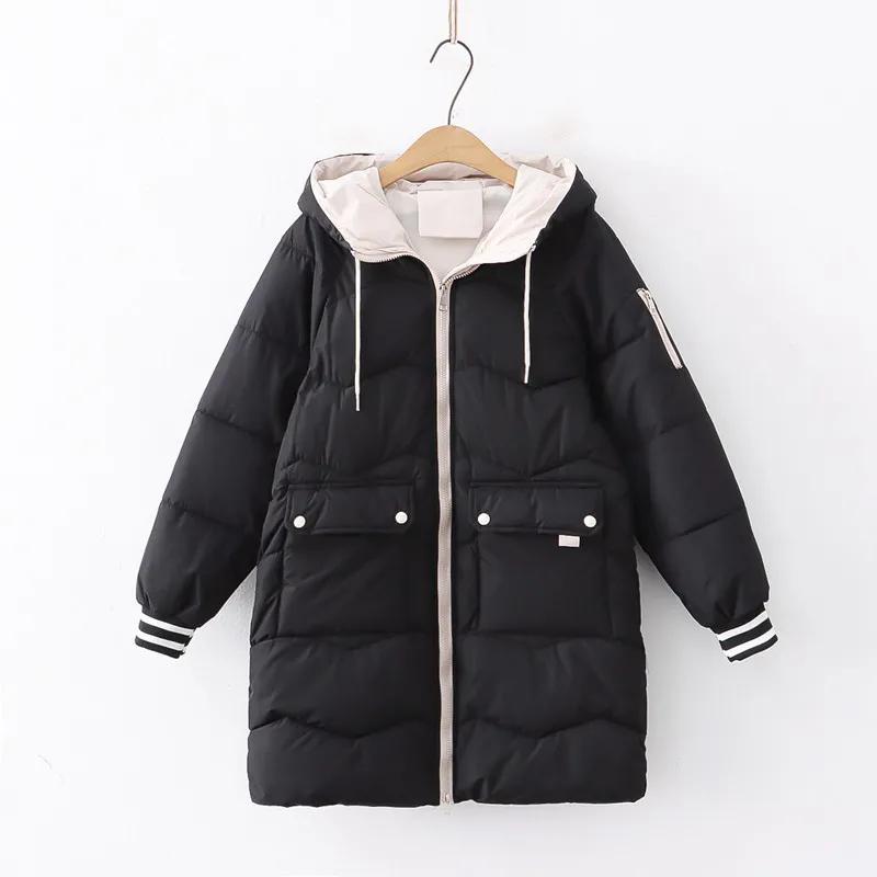 

WTEMPO Женские хлопковые теплые пальто с капюшоном, большие размеры, утолщенные куртки средней длины на молнии с карманами, верхняя одежда XXL чёрный