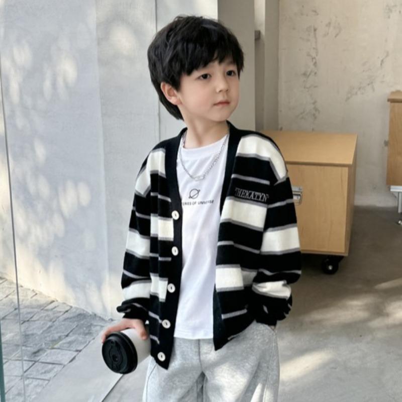 Frühling und Herbst Neue Jungen Locker All-Match Gestreift Kontrast Strickjacke