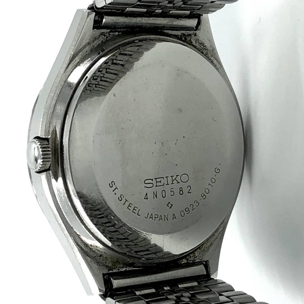 New battery Working SEIKO 1974 Silver Water-Resistant for Daily replaced. condition. 0923-8010 Quartz, model, 4N0582, Day-Date, Dial, Men's Watch