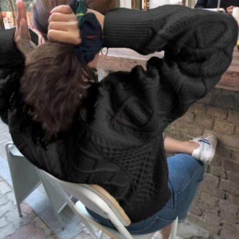 

Spring and Autumn new lazy wind loose white outer wear knitted wool top twist outside with pullover sweater women One Size чёрный