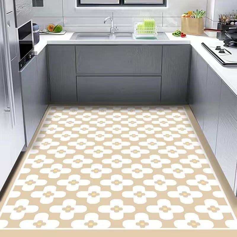 Kitchen Carpet Anti-fouling Oil-proof Grid Floor Mat Scrubbable Waterproof PVC Leather Balcony Bathroom Non-slip Rug