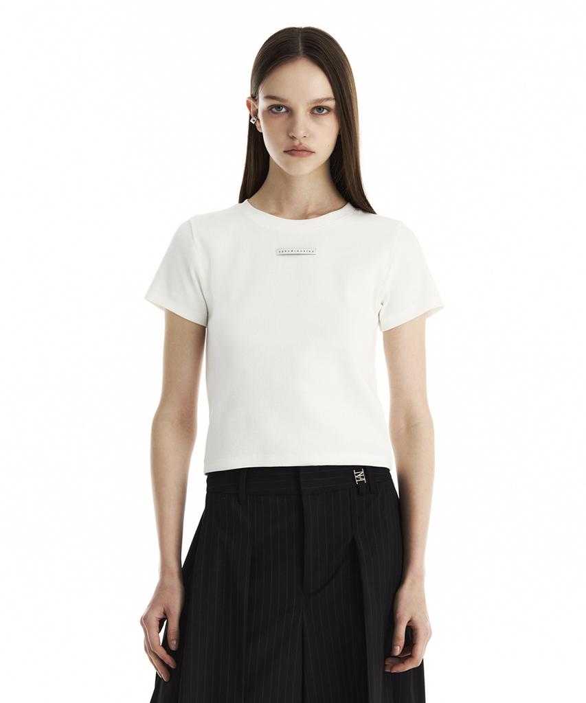 Teulimingbeodeu Slim-Fit Ribbed Short Sleeve T-Shirt [ White ]