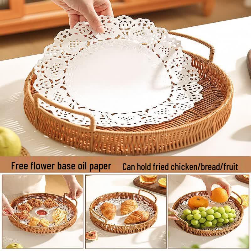 Chinese Style Rattan Woven Serving Basket Tray