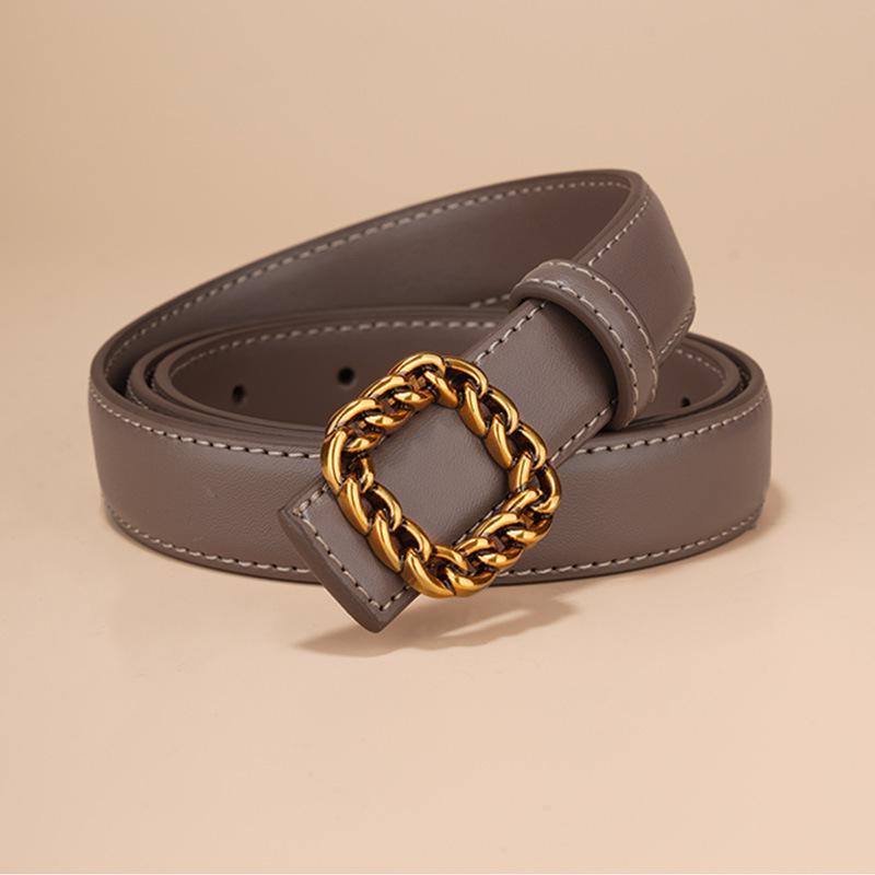 New Women's Belt, High-end Smooth Buckle Jeans Belt, Fashionable and Versatile, Genuine Leather Belt for Women