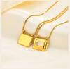 Square Pendant Necklace Stainless Steel Natural Stone Inlay Box Chain for Women Vintage Healing Jewelry Waterproof