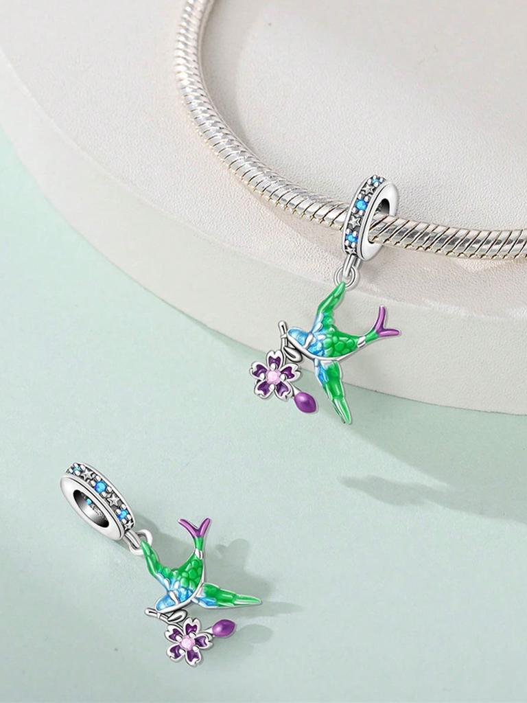 Pingente de Contas de Andorinha de Costas Verdes Banhado a Cobre Compatível com Pingentes Pulseira Original de Cobre Para Fazer Joias Pingente DIY