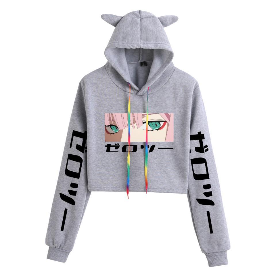 Japanese Anime Zero Two "Darling in the Franxx" Cat Ear Cropped Hoodie