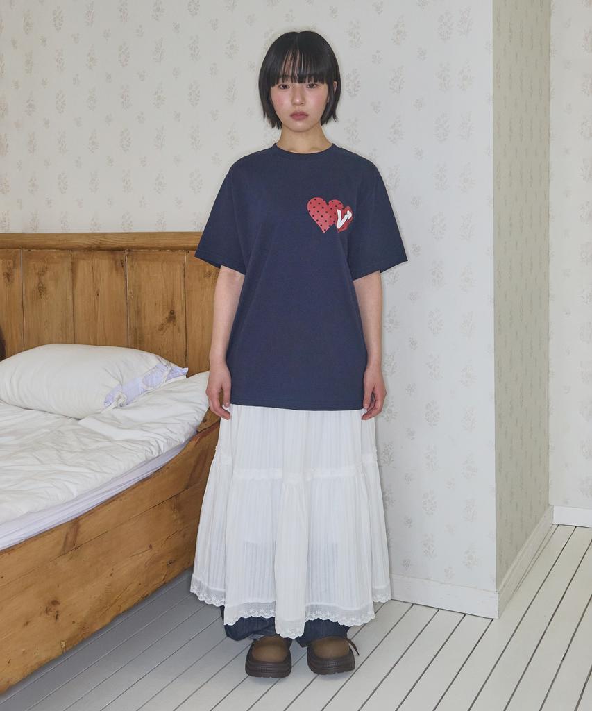 VIDEO JOCKEY Double Heart T-Shirt [Navy]
