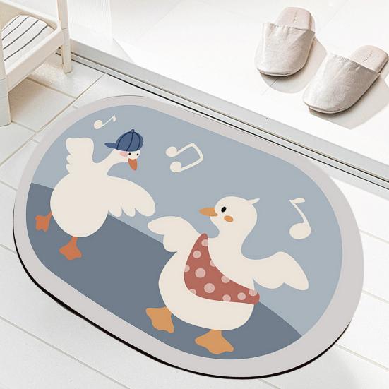 Cartoon Oval Bath Mat for Bathroom Non Slip Diatomaceous Floor Mat Super Absorbent Bathroom Rug Fit Under Door Quick Dry Floor Mat