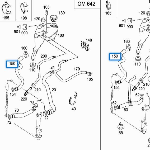 Mercedes-Benz S-Class W221 Coolant Hose 2215010282