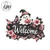 3D Floral Pumpkin Wall Art Halloween Ghost Wooden Welcome Door Hanger Sign, Cute Ornament with Bell Durable Sign for Porch Hanging Rope, Decor Indoor