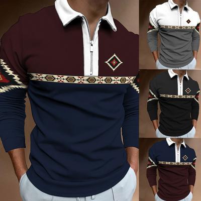 Herren Reißverschluss Lässig Slim Fit Sweatshirt Herren Figurbetontes 3D Digitaldruck Langarm Poloshirt