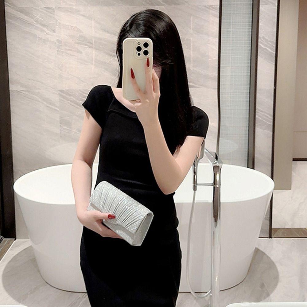 Elegant Sequins Evening Bags Gold Silver Satin Clutches Clutch Bag Banquet Fashion Chain Bags Gold Silver Clutch Bag