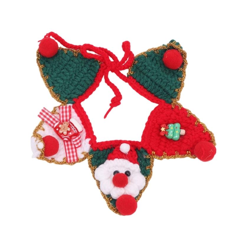 Holiday Dog Cats Neck Scarf with Christmas Character, Triangular Fabric Neckwear for Family Gathering, Seasonal Photos, and Pet Styling