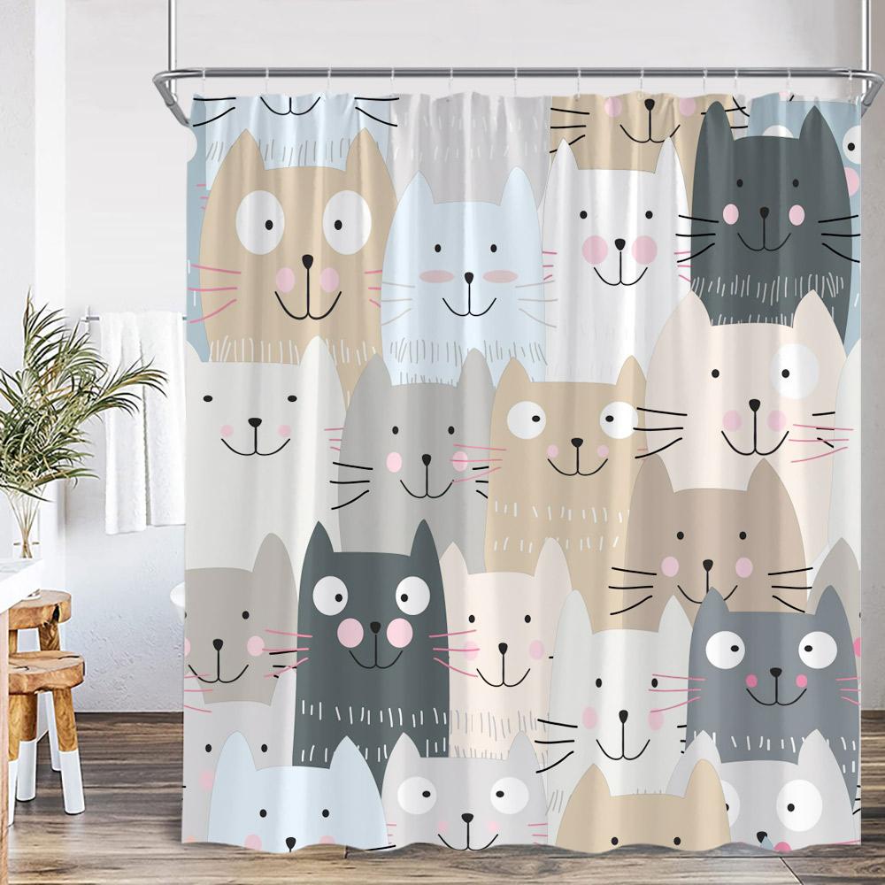 Cartoon Kids Bath Curtains Birds Rainbow Unicorns Cute Cats Fish Funny Animals Bathroom Decortaion Shower Curtain With Hooks