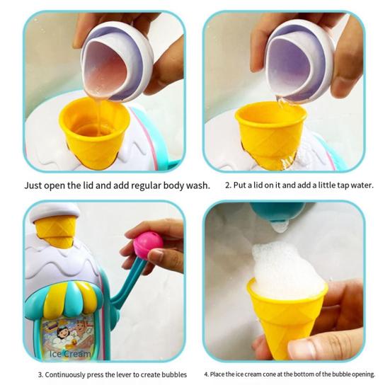 Ice Cream Bubble Bath Toy for Toddlers Bath Bubble Machine with Foam Maker Ice Cream Pretend Play Set Bathtub Toys for 3-8 Years Old Boys Girls
